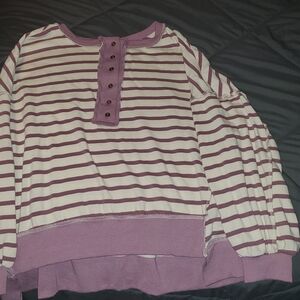 Peach Love California Lavender and Cream Striped Hoodie